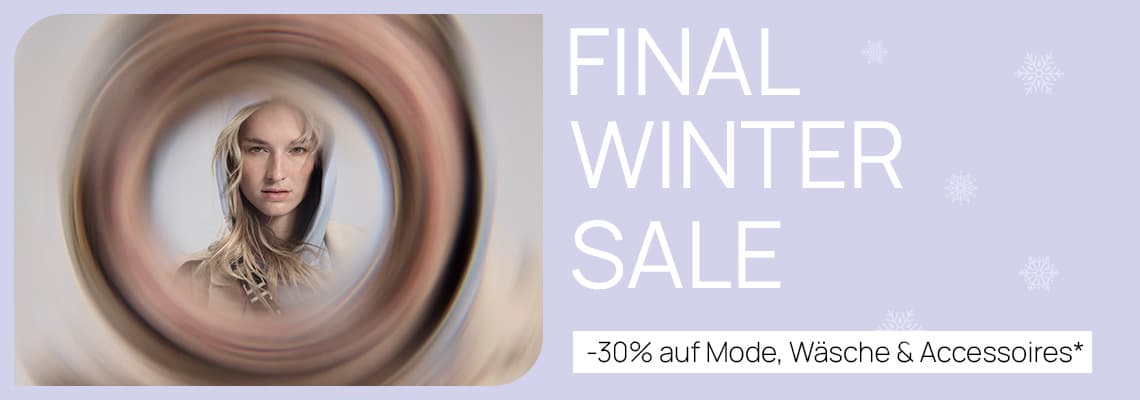FINAL WINTER SALE -30% auf Mode, Wäsche & Accessoires – verschwommene Abbildung einer Person mit langen blonden Haaren