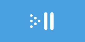 Blaues Symbol mit einem Pausen-Icon und kleinen Dreiecken links davon