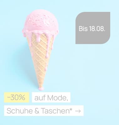 -30 % auf Mode, Schuhe & Taschen bis 18.08. – rosa Eiswaffel mit schmelzendem Eis vor hellblauem Hintergrund
